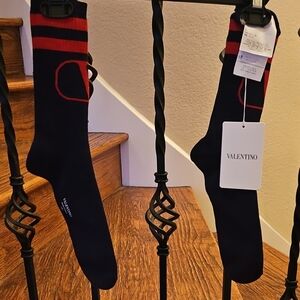 Valentino Black Socks with Red Accent Logo